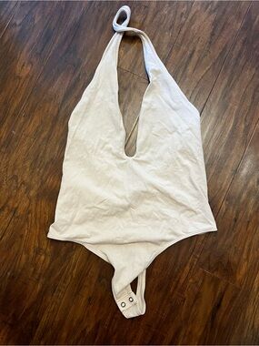 Express Cream Halter Plunge Bodysuit